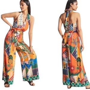 Anthropologie Vibrant Patterned Halter Jumpsuit